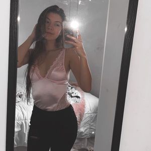 Pink Satin & Lace Bodysuit